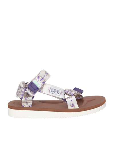 Suicoke Floral Pattern Platform Sandals In White