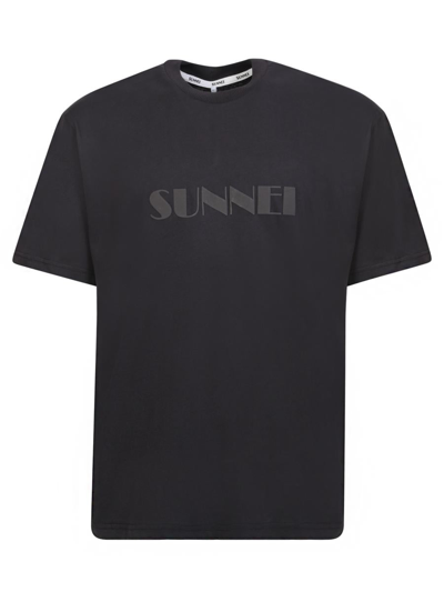 Sunnei Logo印花棉质平纹针织t恤 In Black
