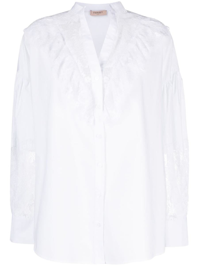 Twinset Lace-panelled Cotton Shirt In White