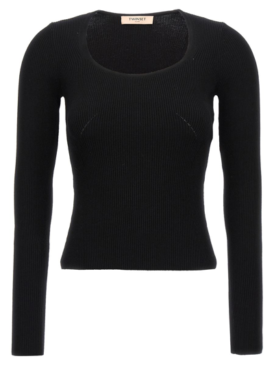 Twinset Ribbed Sweater In Black