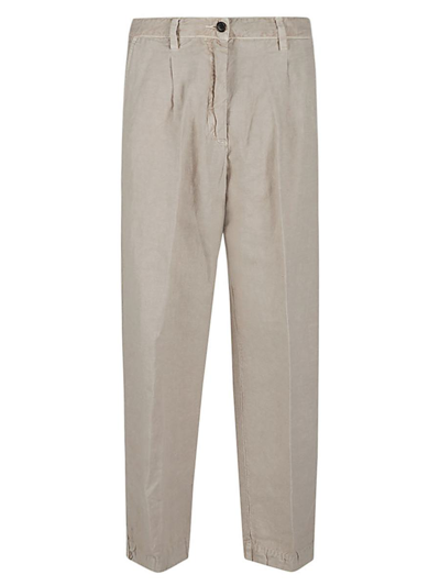 White Sand Cotton Blend Linen Trousers In Beige
