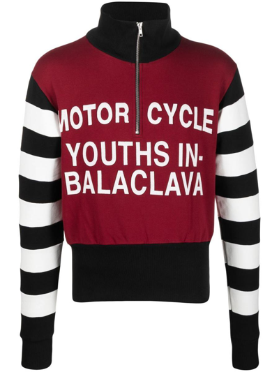 Youths In Balaclava Motorcycle Race Crew Brand-print Funnel-neck Cotton-jersey Sweatshirt In 1 Dark Red