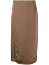 Theory Overlap Tech Satin Midi Slip Skirt In Brown