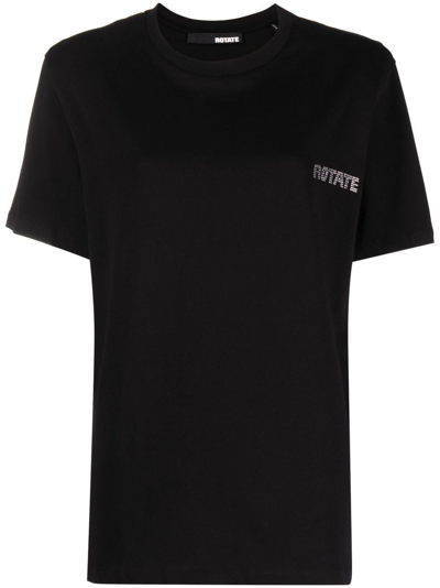 Rotate Birger Christensen Rhinestone-logo Organic-cotton T-shirt In Black
