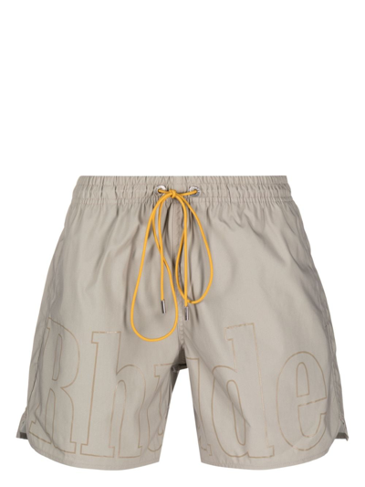 Rhude Logo-print Drawstring Swim Shorts In Neutrals