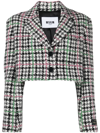 Msgm Cropped Houndstooth Single-breasted Blazer In White