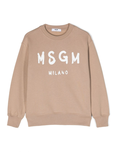 Msgm Kids' Logo-print Cotton Sweatshirt In Neutrals
