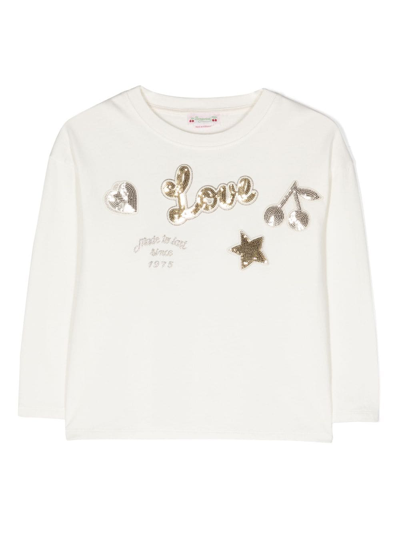 Bonpoint Kids' Slogan-patch Long-sleeve T-shirt In White