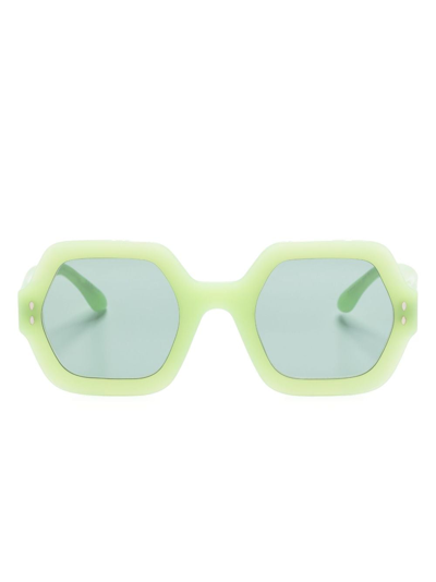 Isabel Marant Eyewear Logo-lettering Geometric-frame Sunglasses In Green