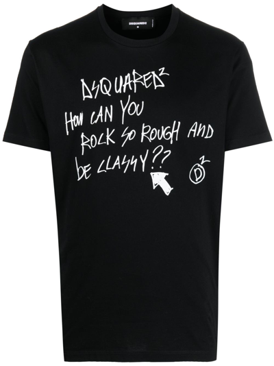 Dsquared2 Slogan-print Cotton T-shirt In Black