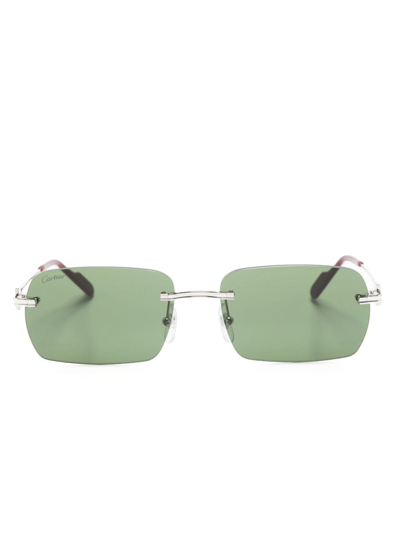 Cartier Rectangle-frame Tinted-lenses Sunglasses In Silver