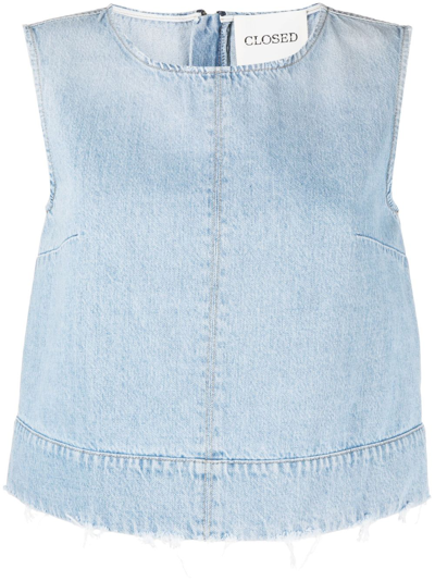 Closed Frayed-detail Sleeveless Denim Top In Blue