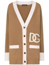 Dolce & Gabbana Logo-patch Virgin Wool Cardigan In Brown