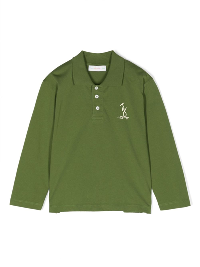There Was One Kids' Logo-print Cotton Polo Shirt In Green