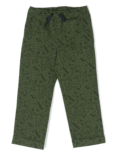 There Was One Kids' Sketch-print Cotton Chinos In Green