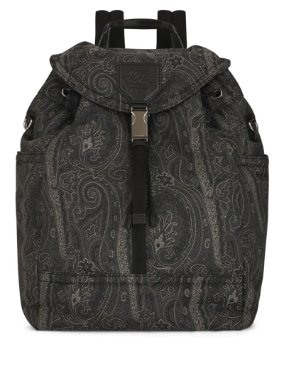 Etro Pegaso-motif Paisley-print Backpack In Black