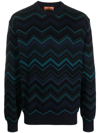 Missoni Zigzag Stripe Cotton Blend Crewneck Sweater In Blue