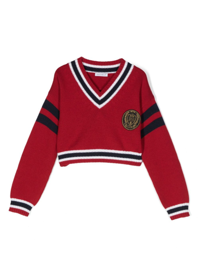 Dolce & Gabbana Kids' Logo-patch Striped Jumper In Red