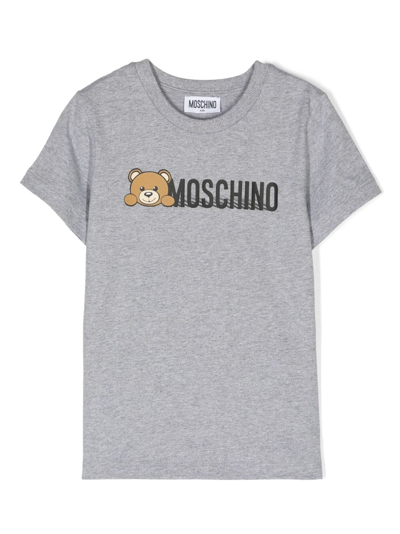 Moschino Kids' Logo-print Cotton T-shirt In Grey