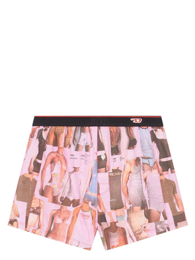 Diesel Graphic-print Stretch-cotton Boxers In Pink