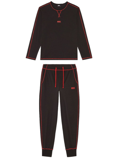 Diesel Kids' Umset-willong Logo-print Pyjama Set In Black