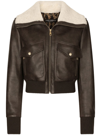 DOLCE & GABBANA SHEARLING-COLLAR BOMBER JACKET