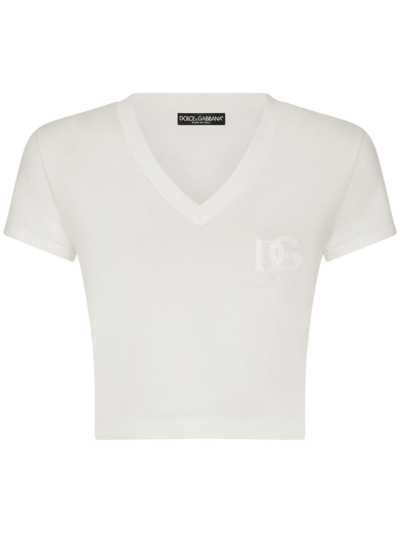 Dolce & Gabbana Logo-embroidered Stretch-cotton T-shirt In White