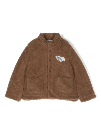 There Was One Kids' Logo-patch Teddy Bomber Jacket In Brown