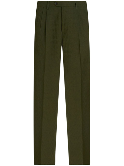 Etro Box-pleat Virgin-wool Trousers In Green