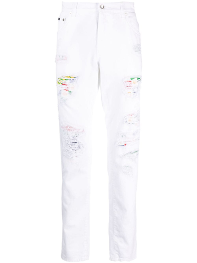 Dolce & Gabbana Ripped Slim-fit Jeans In White