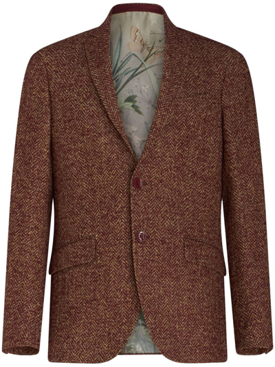 Etro Herringbone-pattern Buttoned Blazer In Burgundy