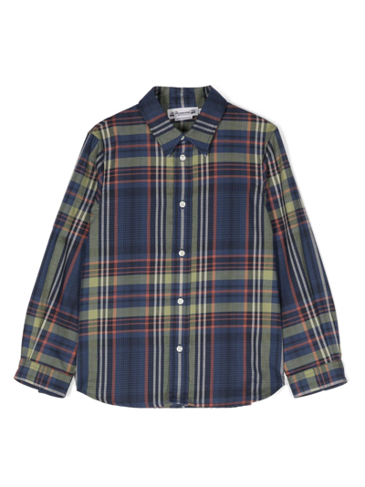 Bonpoint Kids' Check-print Long-sleeve Shirt In Blue