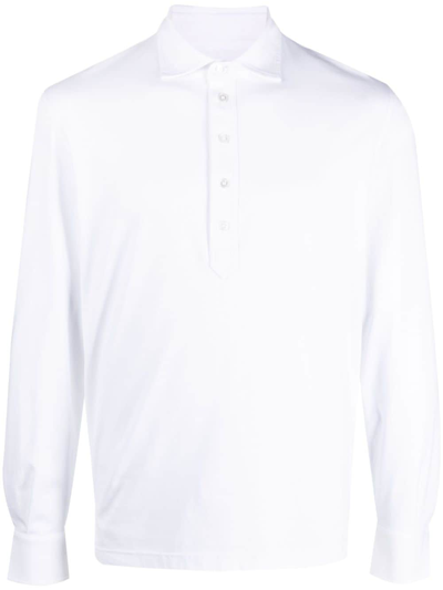 Fedeli Long-sleeved Cotton Polo Shirt In White