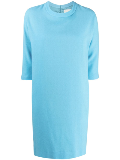 Jane Miami Round-neck Wool Minidress In Blue