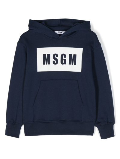 Msgm Kids' Logo-print Cotton Hoodie In Blue