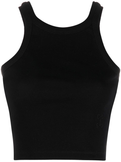 Closed Ribbed-knit Tank Top In Black