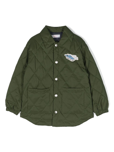 There Was One Kids' Logo-patch Padded Shirt Jacket In Green