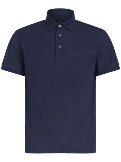 Etro Paisley-print Cotton Polo Shirt In Blue