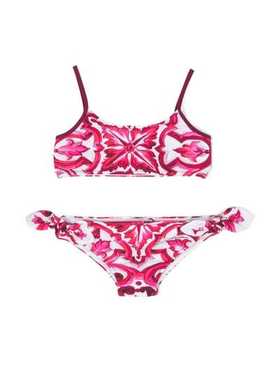 Dolce & Gabbana Kids' Geometric-print Bandeau-style Bikini In Pink