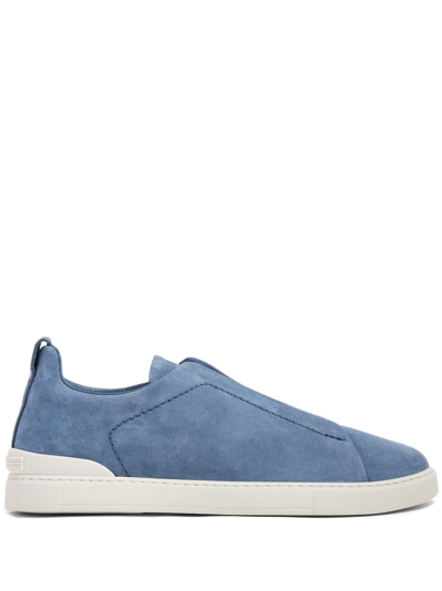 Zegna Round-toe Suede Sneakers In Blue
