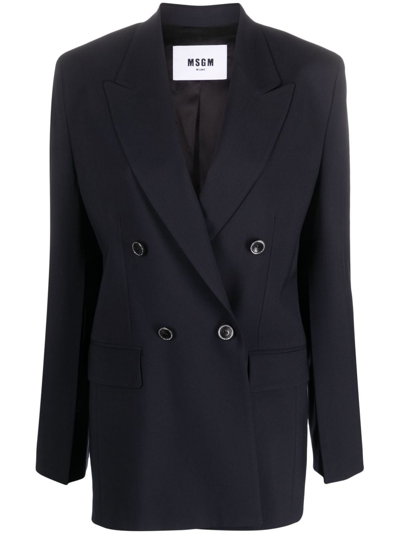 Msgm Double-breasted Blazer In Blue