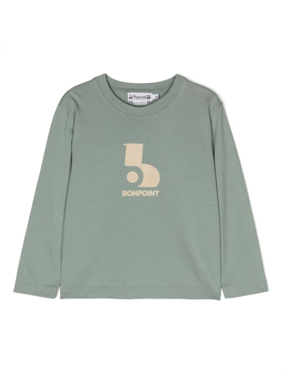 Bonpoint Kids' Logo-print Long-sleeve T-shirt In Green