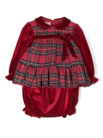 La Stupenderia Babies' Check-print Cotton Short Set In Red