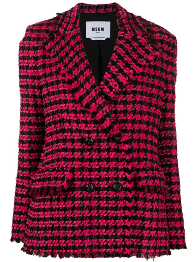 Msgm Houndstooth-print Double-breasted Blazer In Pink