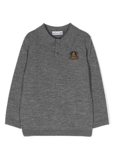 Bonpoint Kids' Logo-patch Wool Polo Shirt In Grey