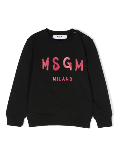 Msgm Black Sweatshirt Fo Baby Girl With Logo
