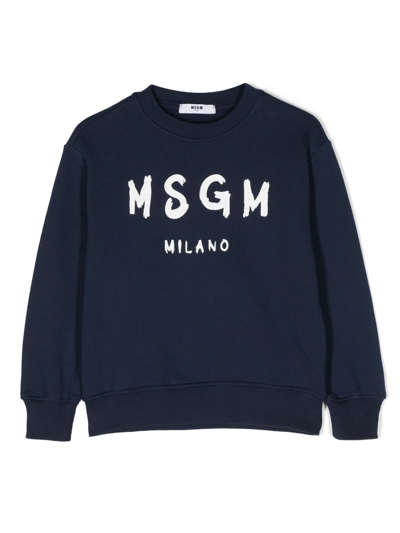 Msgm Kids' Logo-print Cotton Sweatshirt In Blue