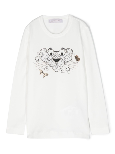 Monnalisa Kids' Pink Panther Long-sleeve T-shirt In White