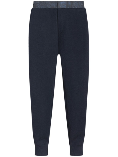 Etro Paisley-print Cotton Track Trousers In Navy Blue