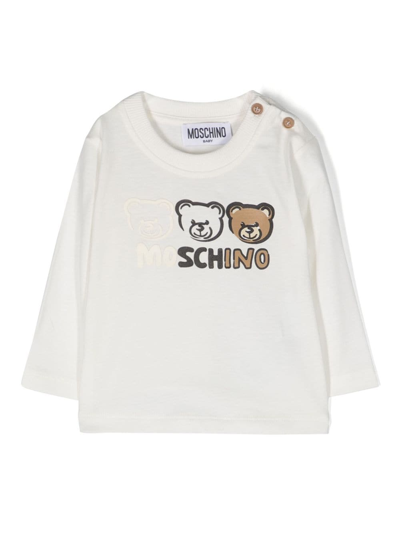 Moschino Babies' Logo-print Long-sleeve T-shirt In White